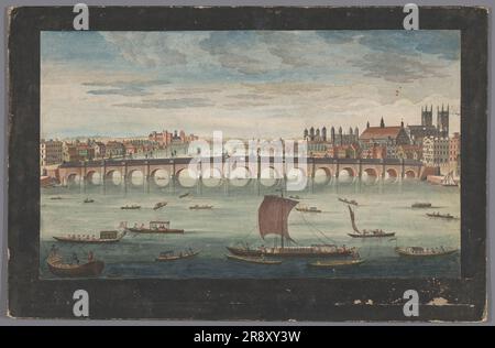 Vista del Westminster Bridge sul Tamigi a Londra, vista da nord, 1751. Sullo sfondo, sulla destra dell'Abbazia di Westminster. Foto Stock