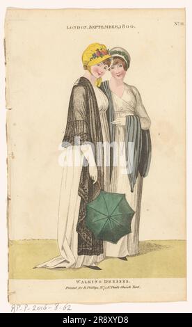 Rivista di Fashions femminili di Londra e Parigi. No. 31: Londra, settembre 1800: Abiti da passeggio, 1800. Foto Stock