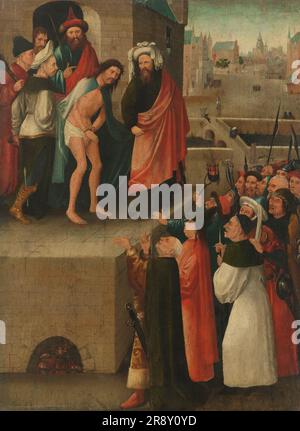 Ecce Homo, c.1530-c.1550. Il soggetto di questo dipinto è il momento in cui Pilato, alla presenza dei sommi sacerdoti, mostra Cristo coronato di spine al popolo ebraico. L'immagine mostra anche una finestra rotonda con Barabba nel sotterraneo. Foto Stock