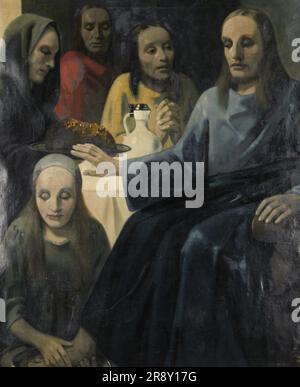 Il lavaggio dei piedi, 1935-1943. Maria unge i piedi di Cristo, dipinta nello stile di Johannes Vermeer. Henricus Antonius van Meegeren fu un pittore e ritrattista olandese, considerato uno dei più ingegnosi falsari d'arte del XX secolo. Divenne un eroe nazionale dopo la seconda guerra mondiale quando fu rivelato che aveva venduto un dipinto forgiato a Reichsmarschall Hermann G&#xf6;ring durante l'occupazione nazista dei Paesi Bassi. Foto Stock