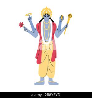 dio indiano, signore vishnu. Divinità etnica della mitologia induista. disegno di illustrazione vettoriale. Illustrazione Vettoriale