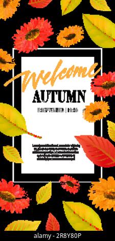 Benvenuto lettering autunnale con foglie e fiori Illustrazione Vettoriale