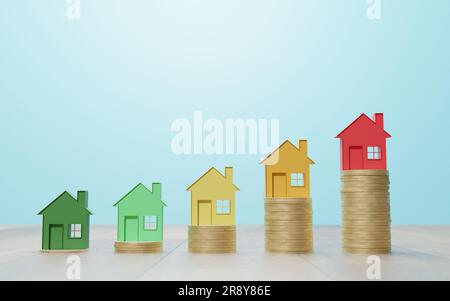 Simbolo di casa a basso consumo energetico con spazio di copia per i concetti relativi a finanza e ambiente. Foto Stock