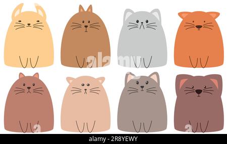 Design colorato dei gatti grafici. Collezione di gatti in diversi colori. Illustrazione Vettoriale