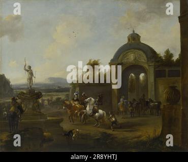 Festa di caccia a una fontana, 1660-1682. Foto Stock