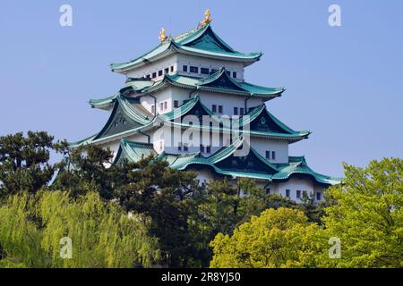 Torre del Castello di Nagoya nel verde fresco Foto Stock