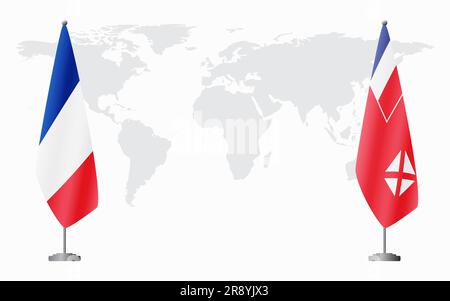 Francia, Wallis e Futuna bandiere per un incontro ufficiale sullo sfondo della mappa mondiale. Illustrazione Vettoriale