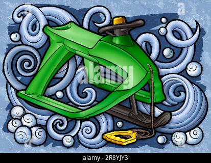 Cartoni animati, simpatico doodle disegnato a mano, illustrazione in slitta. Illustrazione Vettoriale