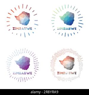 Scoppio solare a bassa polietilene dello Zimbabwe. Logo del paese in stile poligonale geometrico. Illustrazione vettoriale. Illustrazione Vettoriale