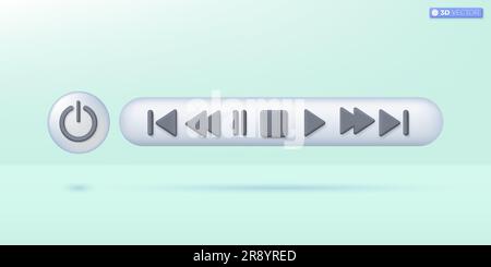 Simbolo dell'icona di controllo del lettore multimediale. Interfaccia multimediale, altoparlante audio, pulsanti lettore multimediale pannello di controllo, Studio Concept. Il vettore isolato 3D Illustrazione Vettoriale