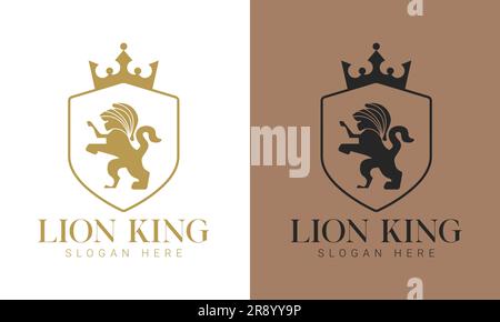 Logotipo Luxury Royal Lion King Shield con logo King Crown Illustrazione Vettoriale