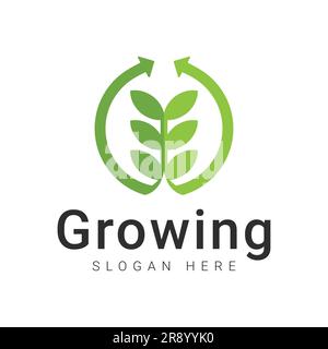 Logo per la crescita delle foglie Logo per l'ecologia logotipo Green Leaf Growth Illustrazione Vettoriale