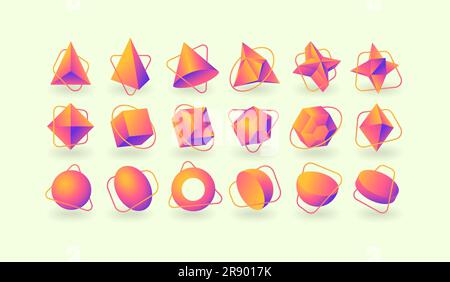 Set di design degli elementi della brochure per le forme volumetriche dei gradienti di colore Illustrazione Vettoriale