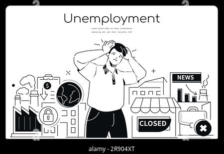 Disoccupazione - banner in stile design moderno Illustrazione Vettoriale