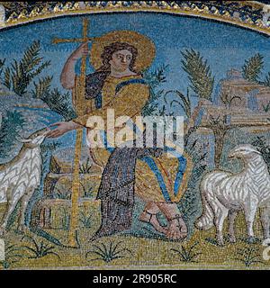 Mosaico "il buon Pastore", Mausoleo di Galla Placidia, Ravenna, Emilia Romagna, Italia Foto Stock