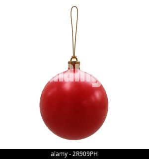 Pallone di Natale rosso isolato su sfondo bianco, bauble natalizio Foto Stock