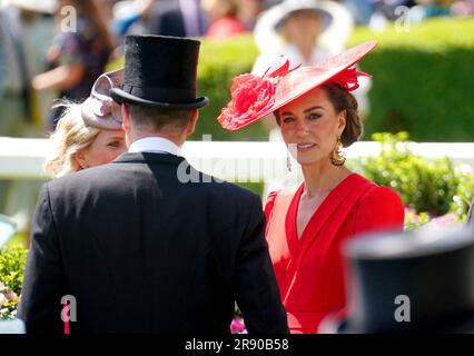 La principessa del Galles durante il quarto giorno di Royal Ascot all'ippodromo di Ascot, Berkshire. Data foto: Venerdì 23 giugno 2023. Foto Stock