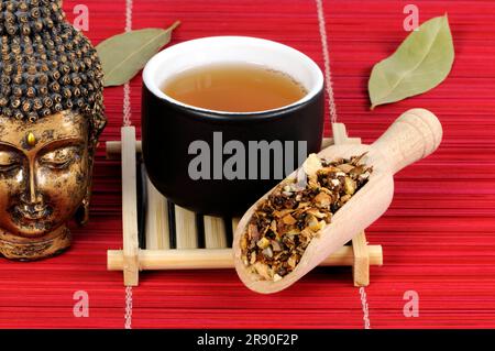 Tazza di tè alla frutta di zucca serpente (Trichosanthis Fructus), tè alla frutta di zucca serpente, Gua Lou Foto Stock