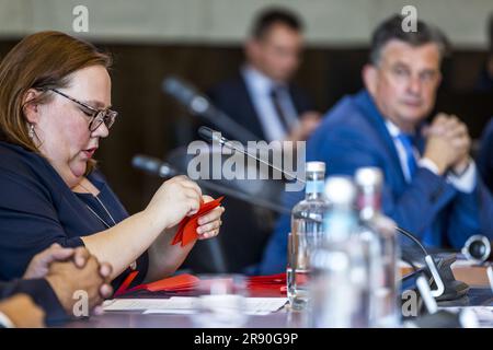 MAASTRICHT - votazione prima dell'insediamento dell'Esecutivo Provinciale durante il loro primo incontro nel Gouvernement aan de Maas. Il nuovo consiglio del Limburgo può contare su una grande maggioranza di 26 dei 47 seggi del Consiglio provinciale. ANP MARCEL VAN HOORN paesi bassi fuori - belgio fuori Foto Stock