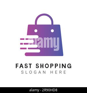Design del logo per lo shopping online logotipo per lo shopping veloce Online Mart Bag Illustrazione Vettoriale