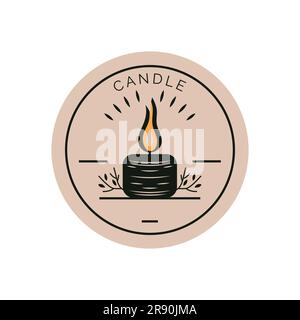 Logo Vector Candle. Logotipo candela, ramo e fiamma. Modello con logo femminile. Illustrazione Vettoriale