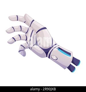 Mano umana, tecnologia artificiale innovativa braccio di ciborg droide. Protesi robotica vettoriale mano robotizzata futuristica meccanica con dita in metallo Illustrazione Vettoriale