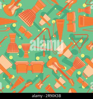 Sfondo colorato senza cuciture con strumenti musicali Vector Illustrazione Vettoriale