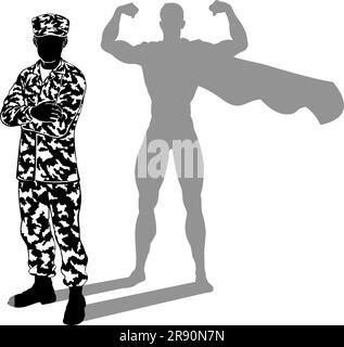 Super Hero Soldier Silhouette SuperHero Shadow Illustrazione Vettoriale