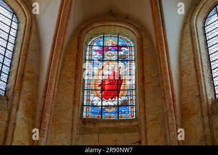 Provins, Francia - 24 maggio 2023 : vetrata nella Collegiata di Saint Quiriace a Provins, città medievale nel dipartimento francese di Foto Stock