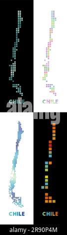 Mappa del Cile. Collezione di mappe del Cile in stile punteggiato. Bordi del paese pieni di rettangoli per il tuo progetto. Illustrazione vettoriale. Illustrazione Vettoriale