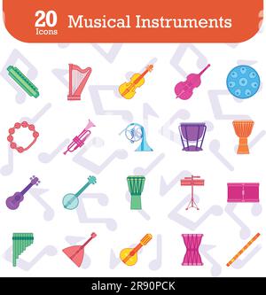Set di icone colorate di strumenti musicali Vector Illustrazione Vettoriale