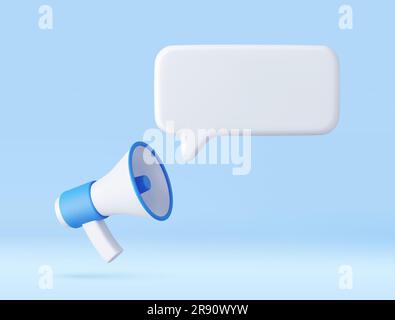 3d megafono, altoparlante con bolla vocale Illustrazione Vettoriale