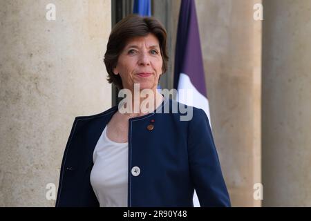 Julien Mattia/le Pictorium - Emmanuel Macron riceve Luiz Inacio Lula da Silva, Presidente della Repubblica Federativa del Brasile. , . Francia/Ile-de-France (regione)/Parigi - il ministro per l'Europa e gli affari esteri Catherine colonna, al Palazzo Elysee, in occasione del ricevimento a Parigi del 23 giugno 2023 del sig. Luiz Inacio Lula da Silva, presidente della Repubblica federativa del Brasile per i colloqui bilaterali. Crediti: LE PICTORIUM/Alamy Live News Foto Stock