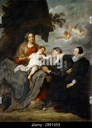 Madonna col bambino adorata da una coppia sposata, 1630-1632. Si trova nella collezione del Mus&#xe9;e du Louvre, Parigi. Foto Stock