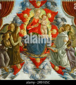 Madonna in Gloria con Santa Maria Maddalena, San Bernardo e Angeli, ultimo quarto del XV secolo. Si trova nella collezione del Mus&#xe9;e du Louvre, Parigi. Foto Stock