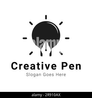 Design con logo Creative Pen Bulb idea Illustrazione Vettoriale