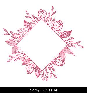 Telaio in erba e rosa per carte o inviti Illustrazione Vettoriale