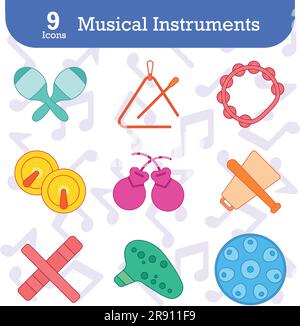 Set di icone colorate di strumenti musicali Vector Illustrazione Vettoriale