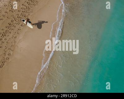Fate surf sulla spiaggia sabbiosa nelle giornate di sole Foto Stock