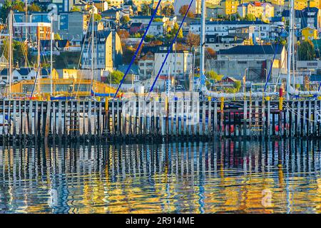 Ushuaia lungomare città, dal punto di vista del porto, argentina Foto Stock