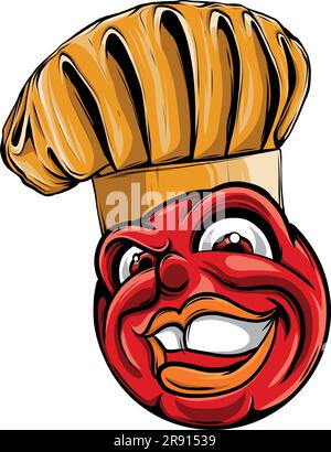 Uno chef o un cuoco emoticon cartoon faccia in chef cappello icona Illustrazione Vettoriale