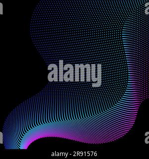 Sfondo ondulato astratto da punti colorati in una sfumatura. Tecnologie e scienza visualizzazione 3D. Illustrazione Vettoriale