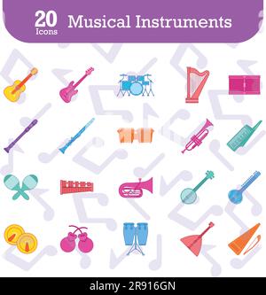 Set di icone colorate di strumenti musicali Vector Illustrazione Vettoriale