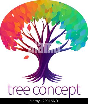 Arcobaleno albero astratto concetto stilizzato Design icona Illustrazione Vettoriale