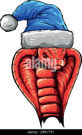 illustrazione vettoriale del serpente di cobra con cappello di natale Illustrazione Vettoriale