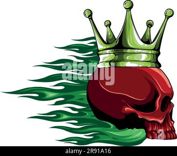 illustrazione vettoriale del cranio con corona e fiamme Illustrazione Vettoriale