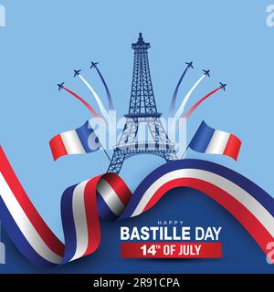 Felice giorno della Bastiglia francia saluti. Disegno vettoriale di illustrazione. Illustrazione Vettoriale