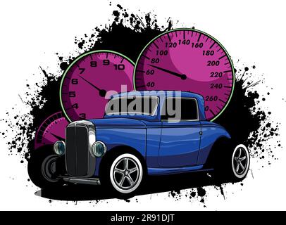 Illustrazione vettoriale di Vintage Hot Rod con cruscotto Illustrazione Vettoriale