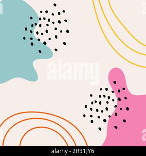 Sfondo di arte contemporanea disegnato a mano con varie forme organiche, linee e doddle. Collage artistico alla moda. Modello banner estetico per social network Illustrazione Vettoriale