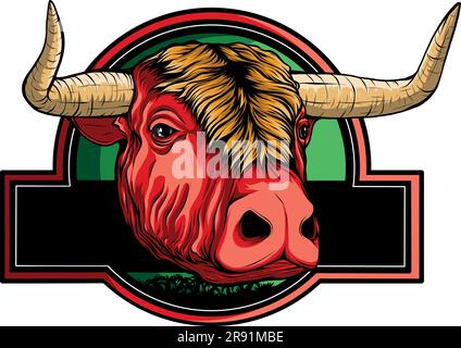 illustrazione vettoriale della testa di vacca sul logo Illustrazione Vettoriale